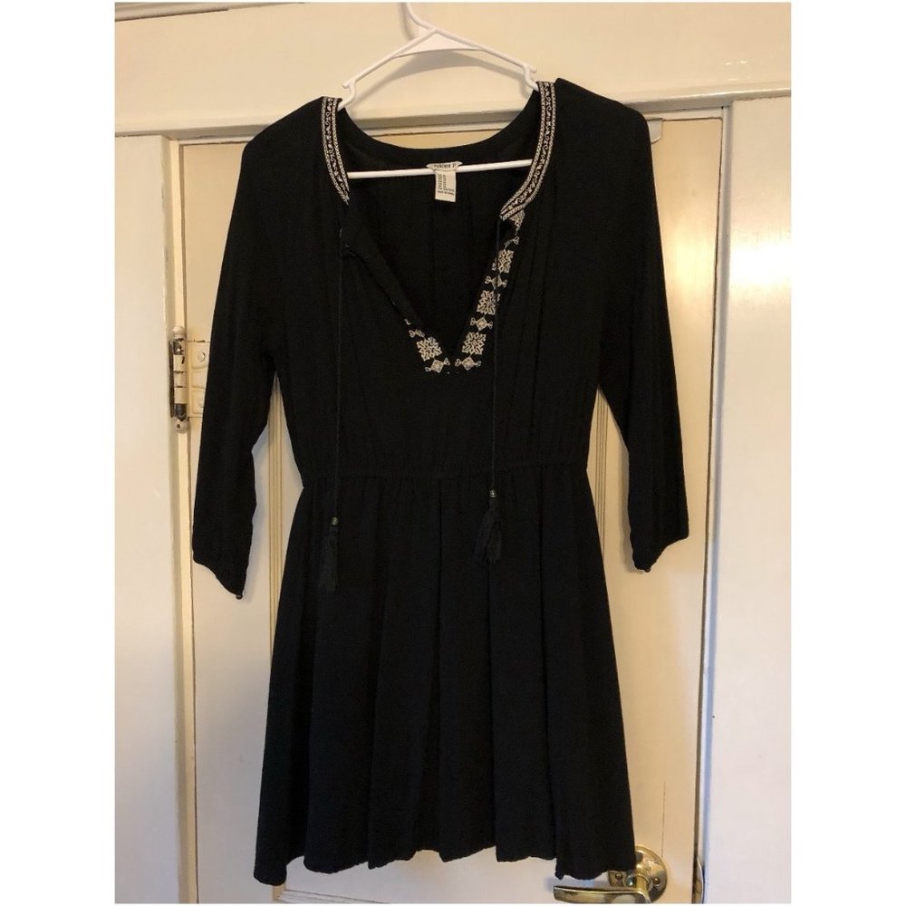 Forever 21 Black Dress with Embroidered Collar